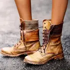 Женские ботинки из искусственной кожи, Винтажные ботинки на квадратном каблуке, с круглым носком, ботильоны для женщин, в стиле ретро, 2020