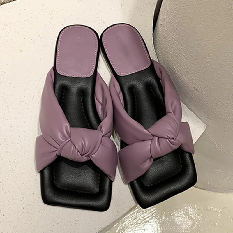 Шлепанцы женские с квадратным открытым носком Сланцы на плоской подошве