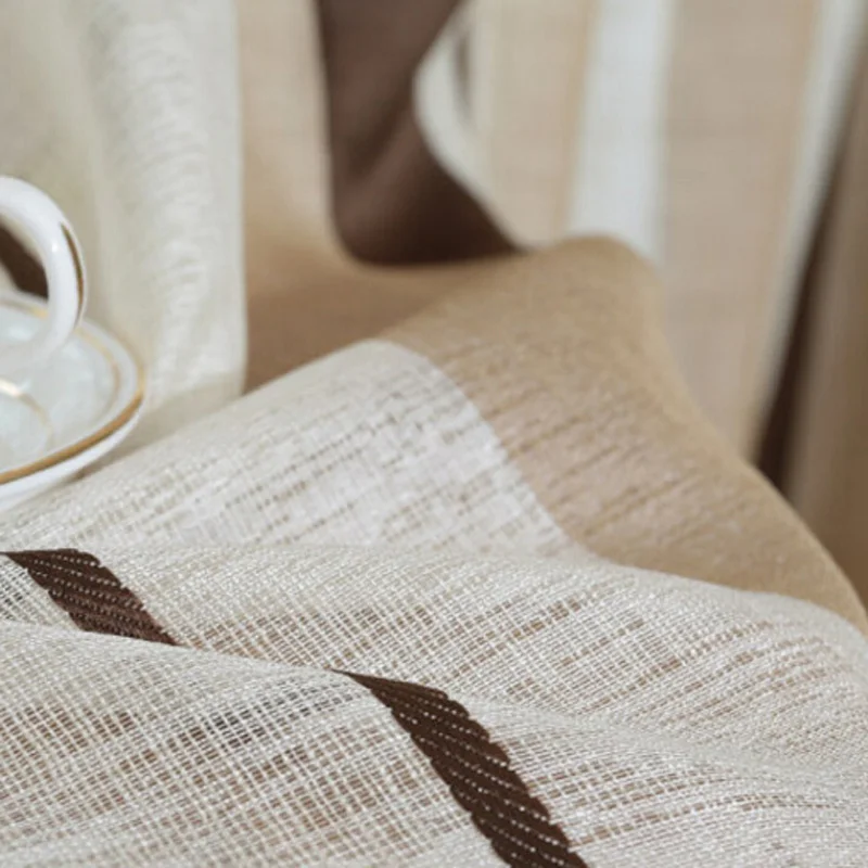 Кофейные полосатые занавески с бахромой из пряжи льняные коричневые ткань для