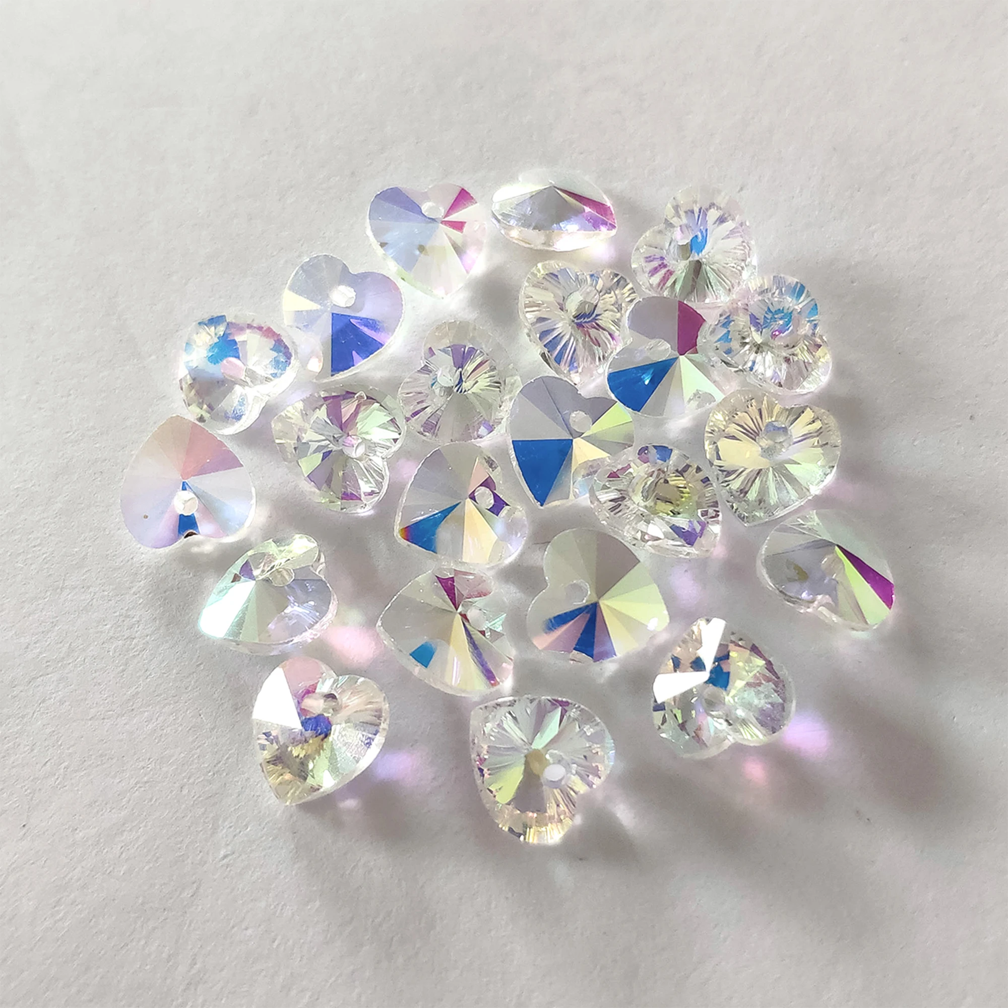 

20pcs Crystal Faceted Heart Beads 8mm, Sparkly Glass Heart Charms, Transparent Clear AB (TS108-2)
