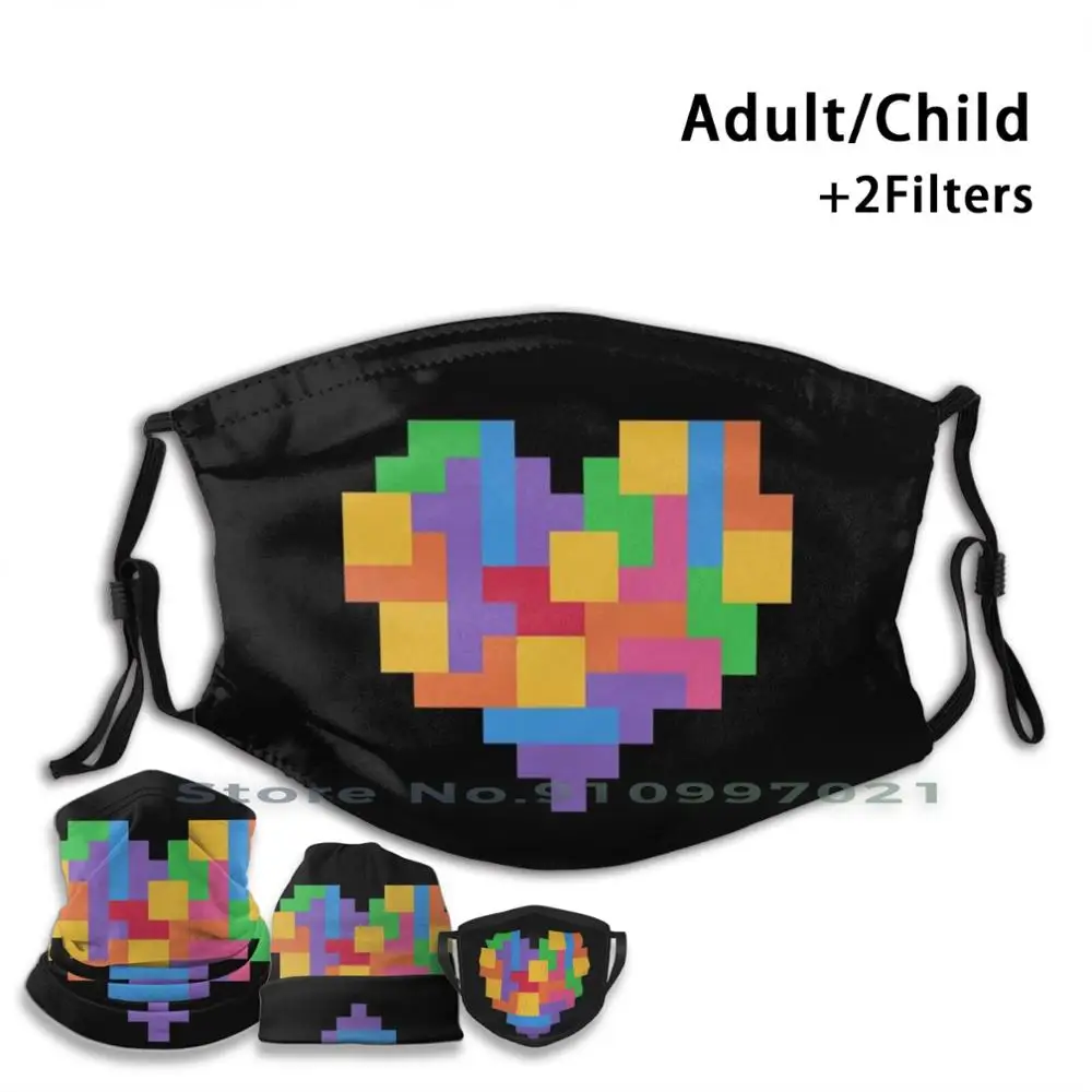 

Tetris Heart Non-Disposable Mouth Face Mask Pm2.5 Filters For Child Adult Heart Tetris Tetris Heart