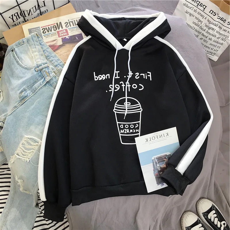 

Женская толстовка с капюшоном, составного кроя, с надписью, свободная, теплая, большого размера