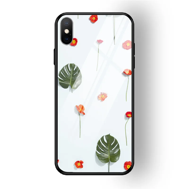 20 Чехол для телефона с цветочным рисунком для iPhone 7, 8, 6, 6S PLUS, XR, X, XS MAX, задняя крышка из закаленного стекла, чехол для iPhone 5 5S se, глянцевый противоударный чехол - Цвет: 20