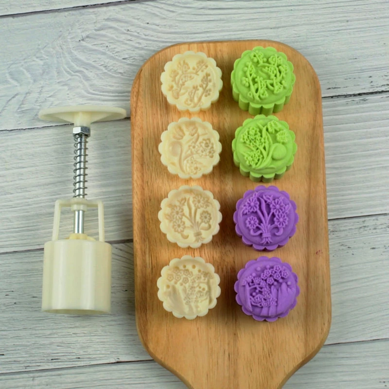 

Mooncake Mold Cake Cookie Mould Cutter with 4pcs 50g Flowers Stamp Hand Pressure