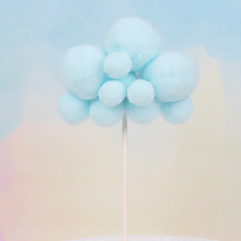 Cute White Pink Blue Pom-pom Cloud Birthday Cake Topper Gift Children's Day Party Dessert Hairball DIY celebrate Decor Flag | Дом и сад