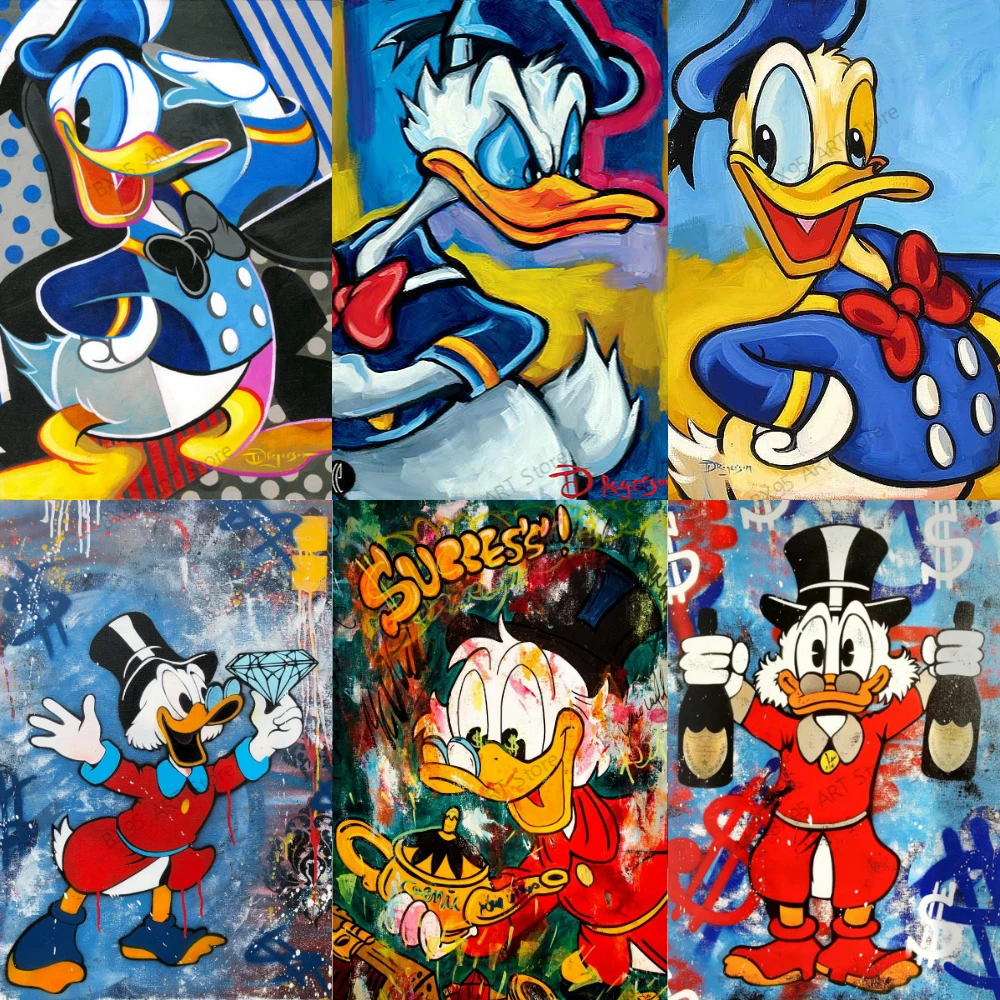

Забавная Картина на холсте Disney Дональд Дак граффити уличное искусство аниме плакат и печать Настенная картина для гостиной домашний Декор ...
