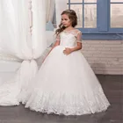Новинка 2021, белое кружевное платье с цветами для девочек на свадьбу, детское платье с одним рукавом для первого причастия