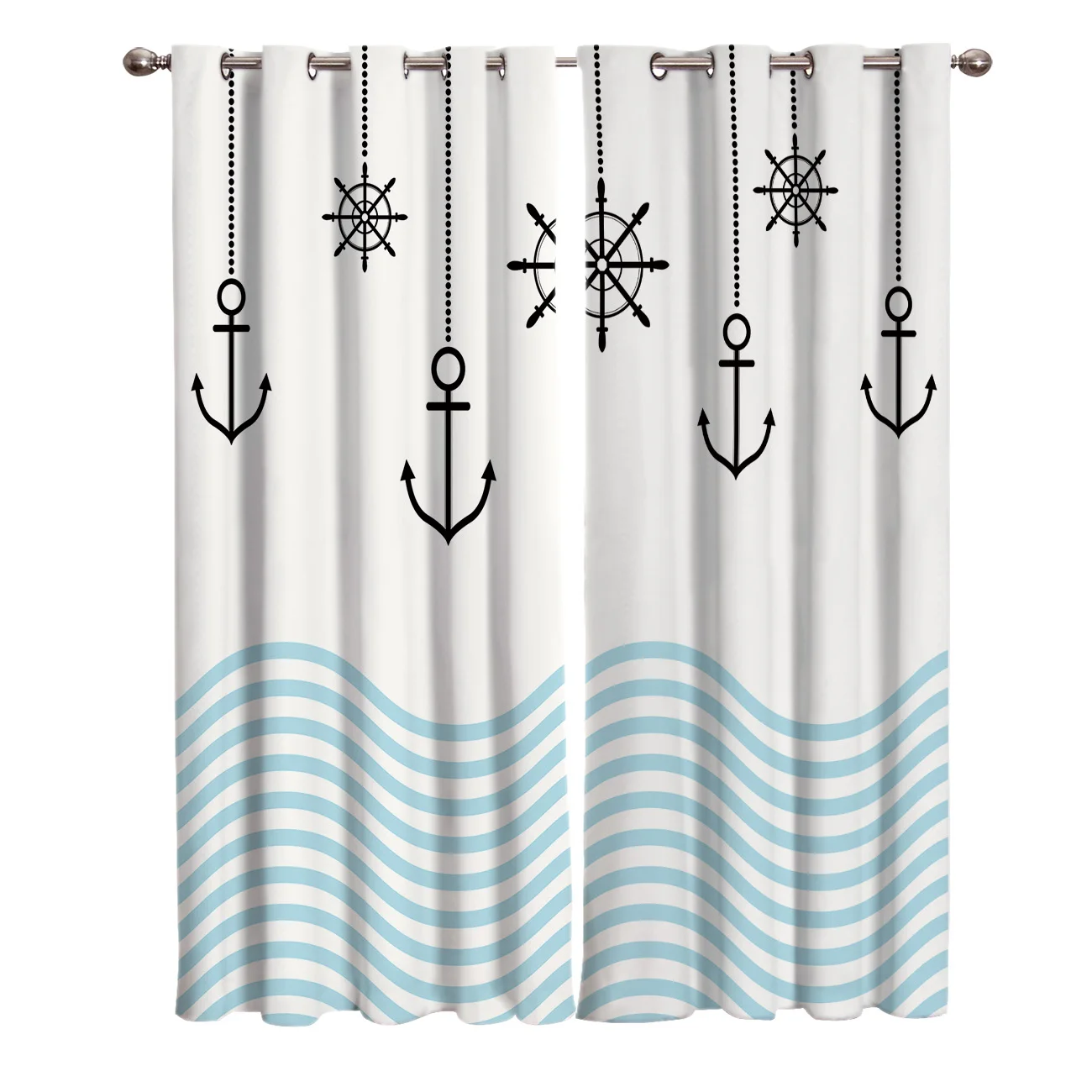 Морские мотивы волны якоря Biackout оконная занавеска s для гостиной кухонная