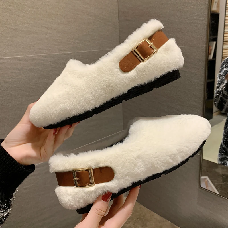 Женские дизайнерские туфли на искусственном меху симпатичный ремень брендовые