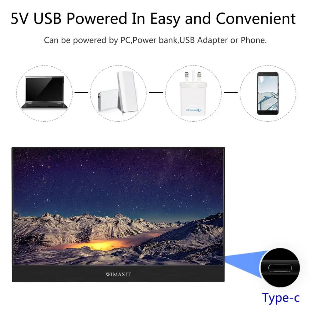 WIMAXIT M1331C Портативный USB C монитор Ultra Dual HDMI Вход работы игровой Тип 72% Цвет диапазон