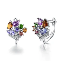 bolai 100 natural tourmaline tanzanite clasp stud earrings 925 sterling silver multi color gemstone floral jewelry for women