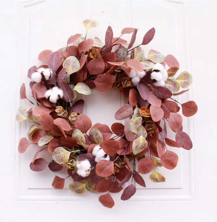 

52cm/20in Eucalyptus leaves in autumn Artificial Welcome Garland Door Hanging Wall Decoration Artificial Flower Christmas Party