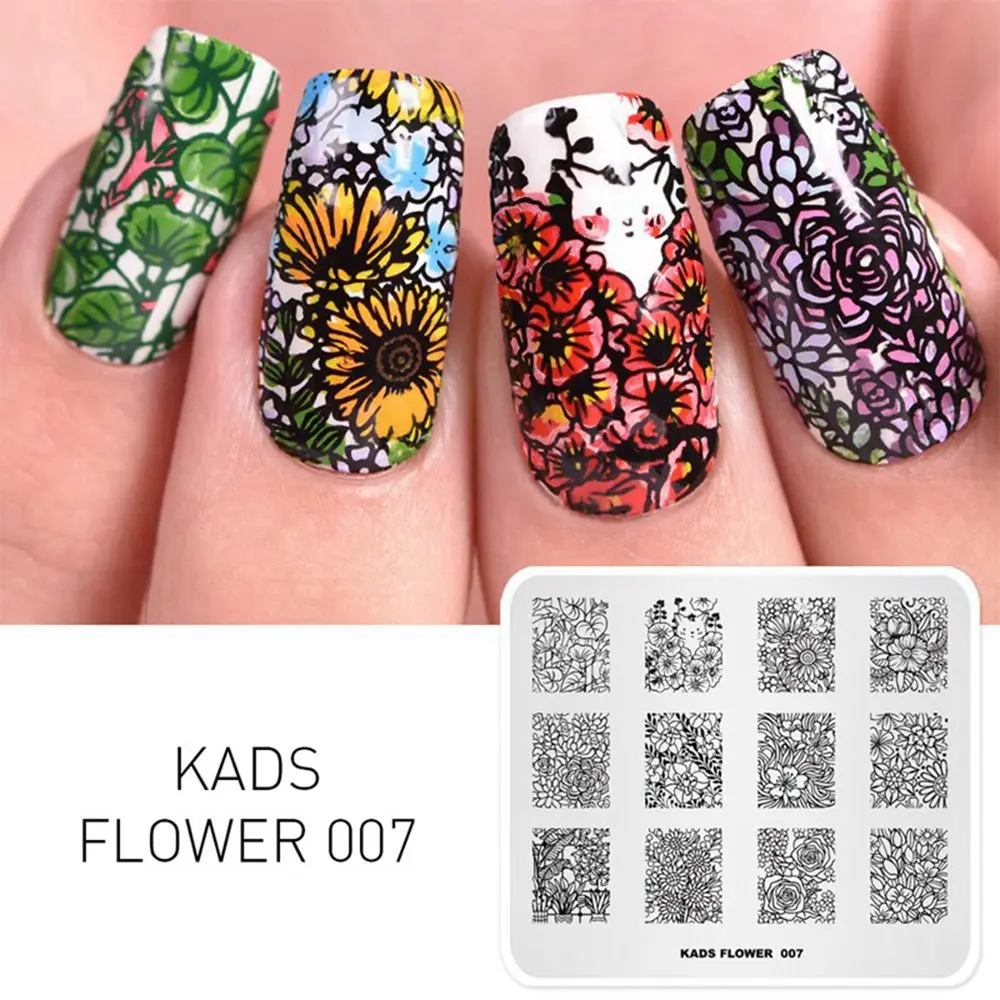 Flower 007 KADS пластины для штамповки ногтей 48 дизайнов цветок бабочка изображение дизайн ногтей штамп Шаблон трафарет для штамповки ногтей Маникюрный Инструмент - Цвет: Flower 007