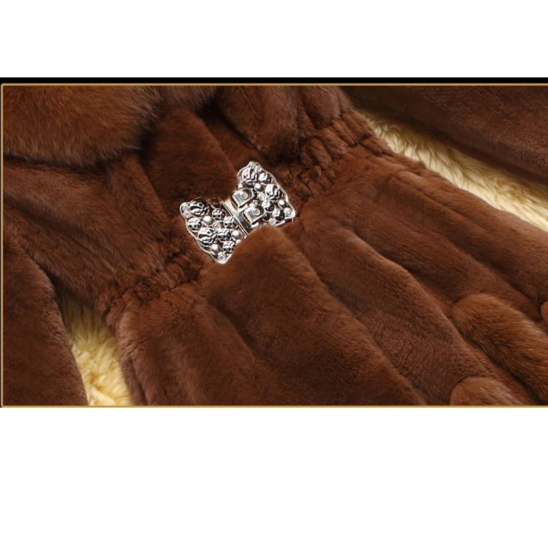 

Jacket Fox Luxury Women Mink Hair Imitation Rex Raccoon Collar White Faux Fur Coat Slim Plus XXXL XC045