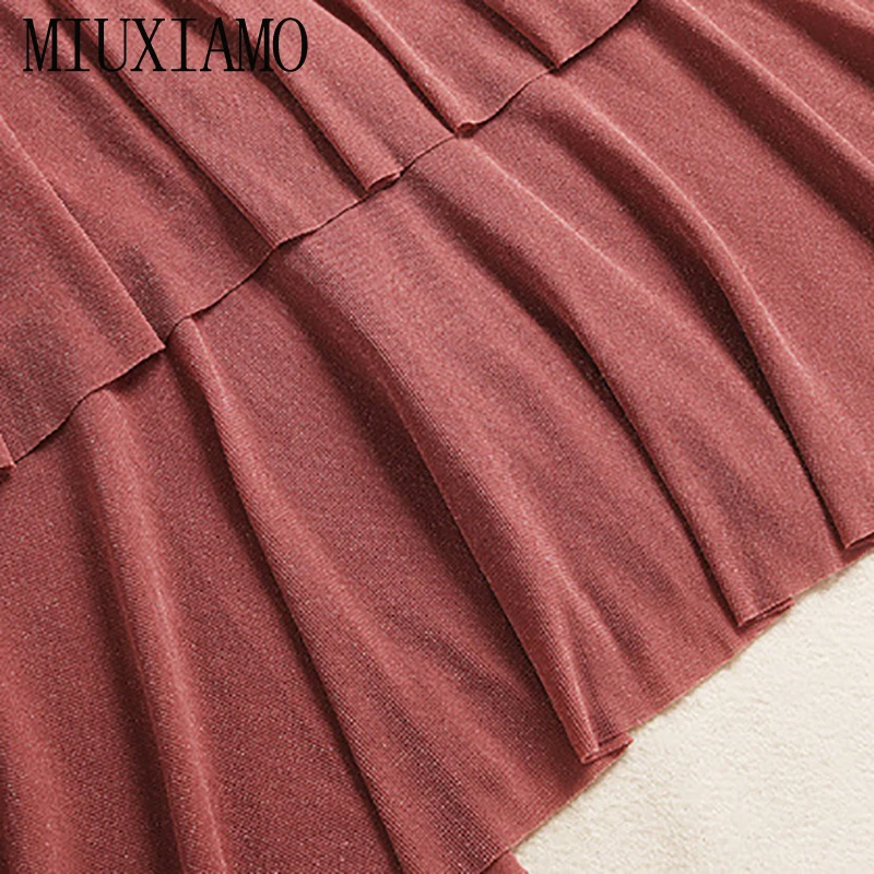 

MIUXIMAO 2019 Fall Mid-Calf Cake Dresses Women Office Lady Luxury Knitting Fashion Elegant V-neck Belt A-Line Dress Women