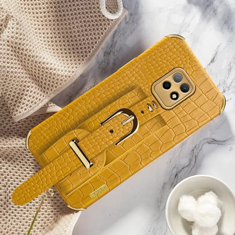 

Luxury Crocodile Pattern Leather Case For Xiaomi Redmi 10X 5G Pro Cover Plating Shockproof Stand With Strap Funda Capa