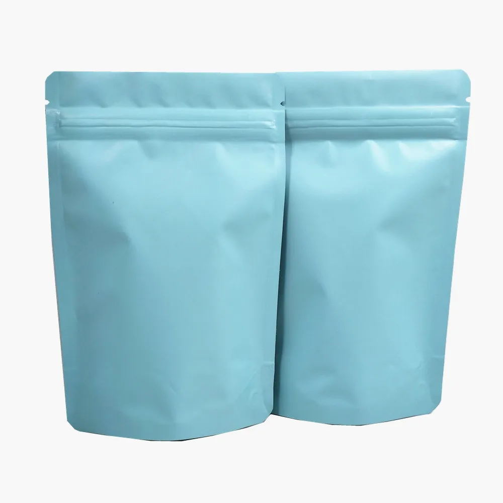 

Ziplock Mylar Bags Food Packaging Stand Up Resealable Snacks Wrapping Pouch 50Pcs Matte Light Blue Pure Aluminum Foil Zipper Bag