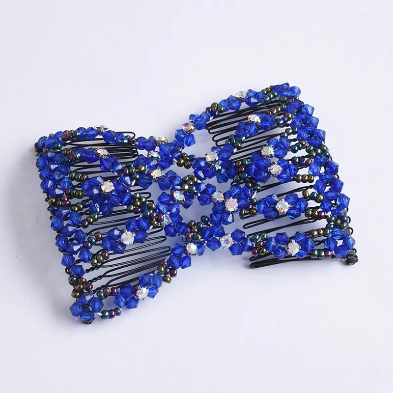 C Blue DIY женские эластичные Волшебные волосы инструменты для волос бусины коготь зажим аксессуары жемчужные расчески для волос производитель волос винтажная булочка прическа Мода - Цвет: C Blue