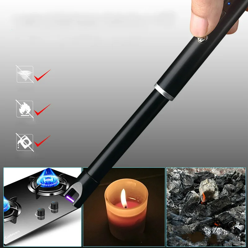 Плазменная зажигалка кухонная металлическая ветрозащитная USB Зажигалка для