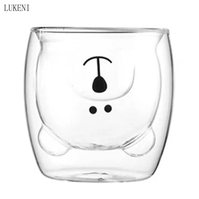 Прозрачная термостойкая стеклянная кружка с милым мультяшным медведем кошкой