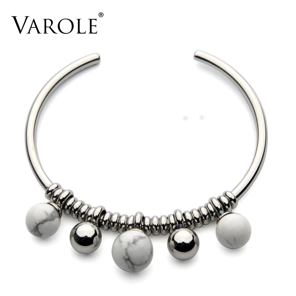 Silver Color VAROLE, белый мрамор, калаит, шары, каффы, браслеты, летний браслет, золотой цвет, браслет для женщин, ювелирные браслеты, pulseiras feminina - Окраска металла: Silver Color