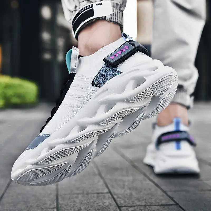 

Men's Sneakers 2020 Color Block Male Knited Casual Shoes Soft Blade Bottom Height Increased Lace Up Sneakers Big Size Mens Shoes