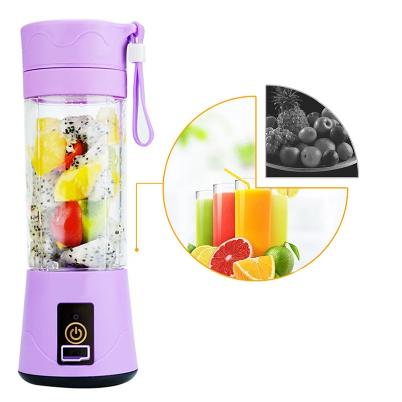 

380Ml Portable Juicer USB Rechargeable 6 Blades Juicer Smoothie Blender Machine Mixer Mini Juice Cup Violet