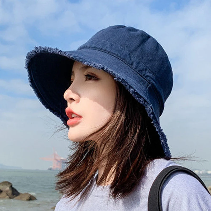 

Women Spring Summer Bucket Hat Jean Folded fishing bucket cap bonnets peaked cap Panama hat bonnet Fishing hat chapeu bucket