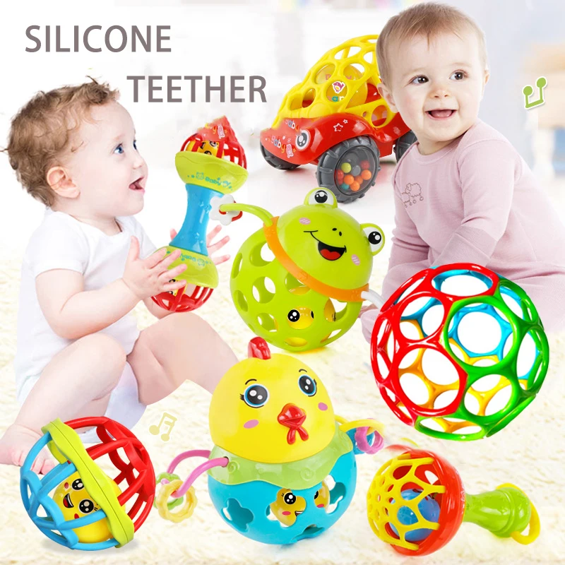 

Soft Glue Baby Fidget Teether Safe Toys Silicone Teether Toy Stroller Rattle for Newborn Baby Care Food Grade BPA Free