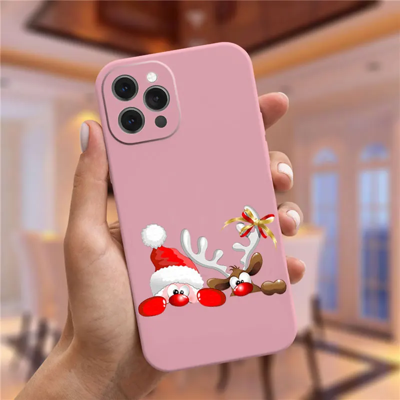 Christmas New Year gift Santa Claus Christmas elk pink Phone Case For iPhone 13 Pro 11 Pro Max 12 mini XS XR 6S 8 7 Plus Cover
