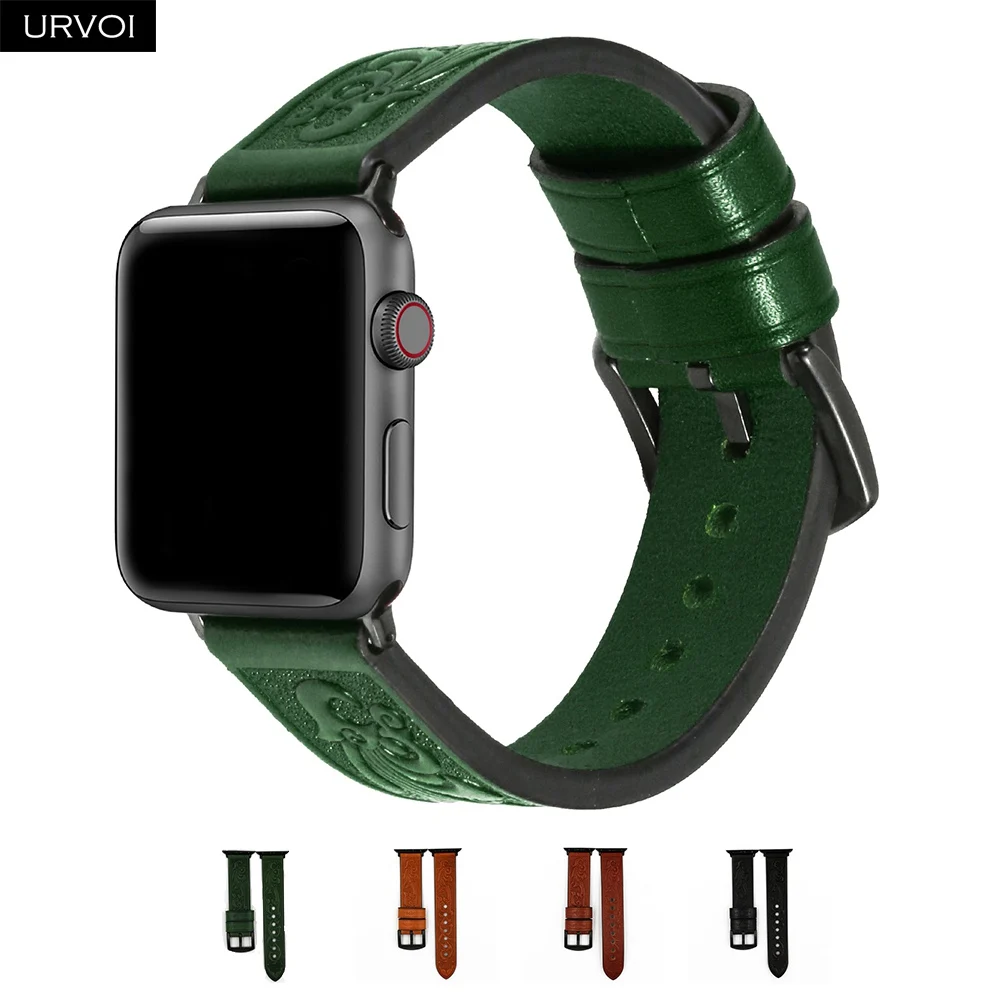 Ремешок URVOI для Apple Watch винтажный первый слой штампованный кожаный ремешок серия 5