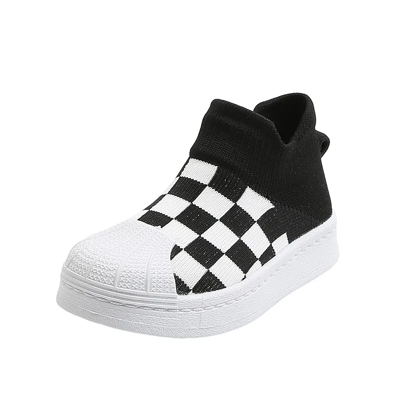 

Baby Girls Boys Casual Shoes Spring Infant Toddler Knitted Shoes Breathable Soft Bottom Non-slip Plaid Children Kids Sneakers