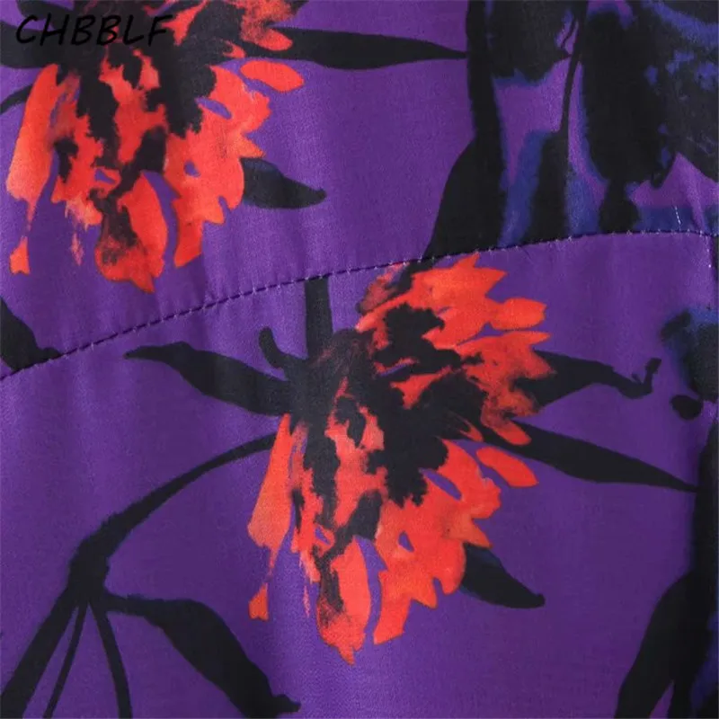 CHBBLF женское фиолетовое платье миди с цветочным принтом и длинными рукавами на