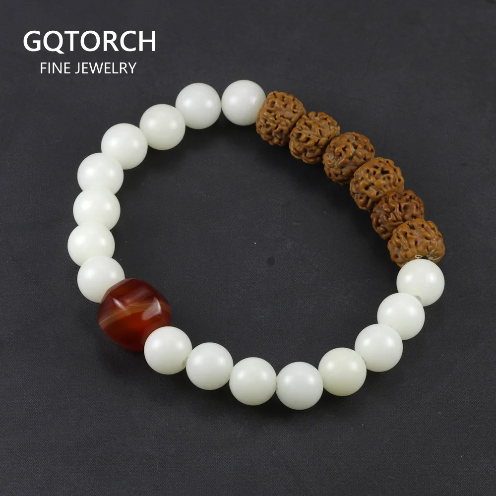 Тибетский буддизм Rudraksha Ом Мала Бусы браслет смесь природных камней белые семена