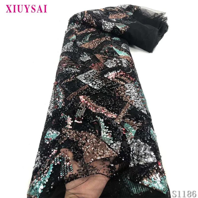 

Luxury Sequins African Lace Fabric Embroidery French Mesh Lace Fabric With Sequin For Nigerian Party Wedding SL1186