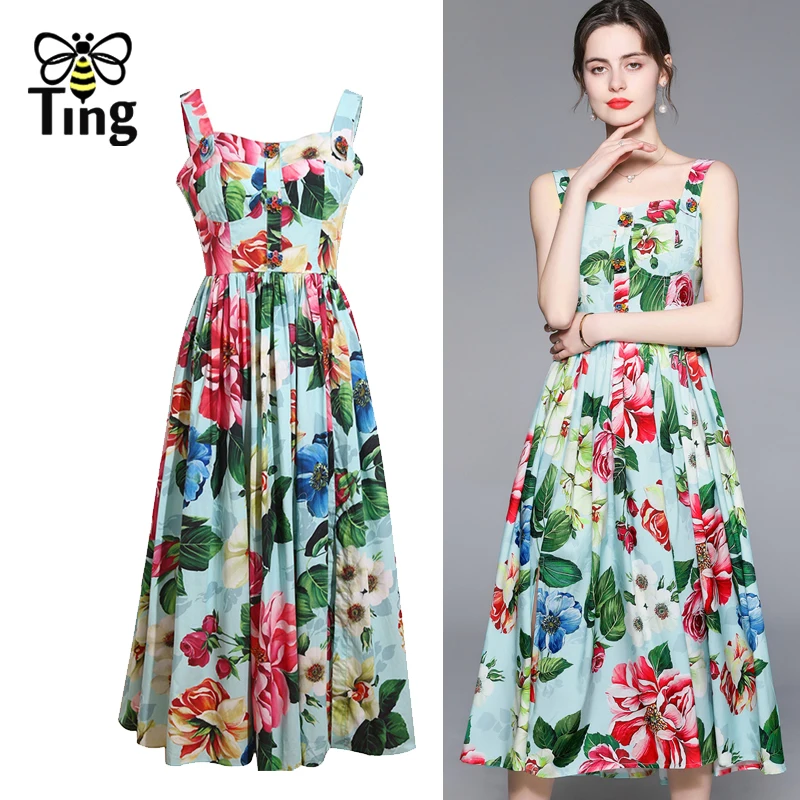 Дизайнерское Модное Новое Цветочное платье миди с пуговицами Tingfly длинное летнее