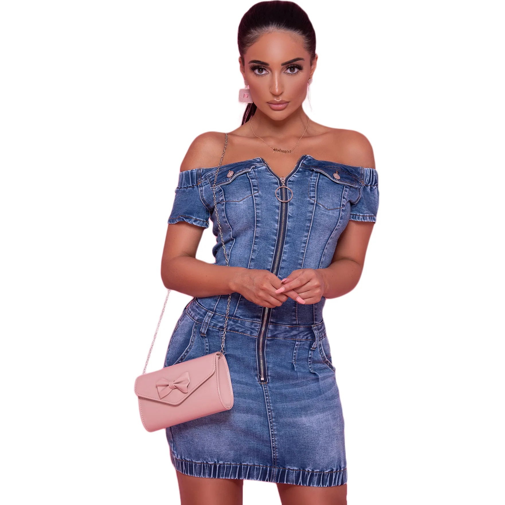 

Fashion women sexy denim dress new off shoulder tight bodycon hip mini dress vestido de mujer