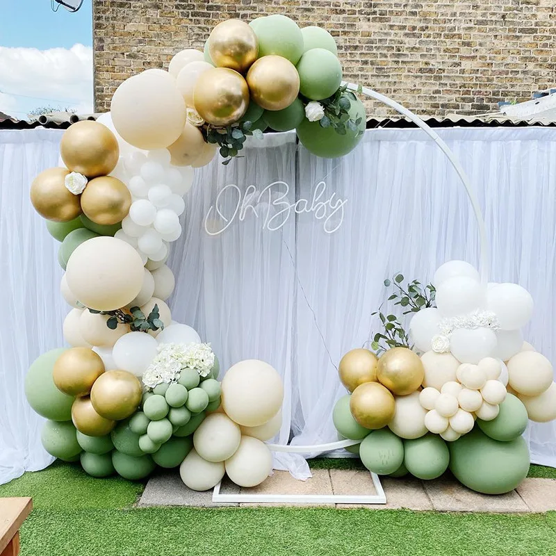 

115Pcs Avocado Green and White Balloons Garland Arch Kit Gold Chrome Balloons Wedding Baby Shower Birthday Party Decoration Gift