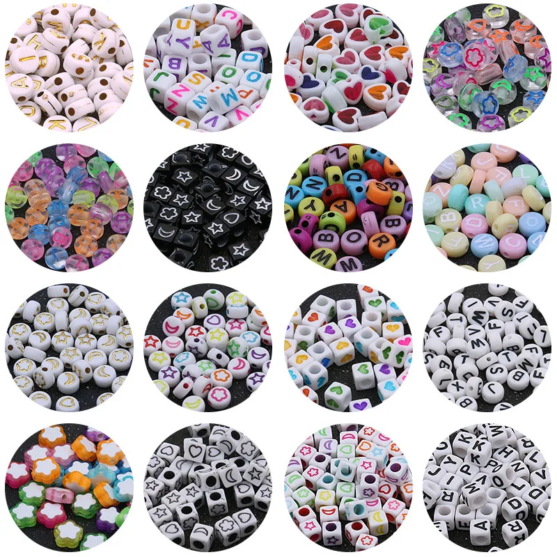

100PCS 19 Styles Mixed Letter Round Flat Alphabet Acrylic BeadsDigital Cube Loose Spacer Beads For DIY Jewelry Handmade