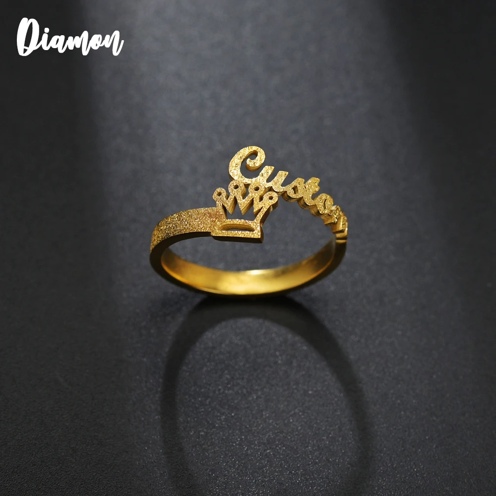 

Diamon Customized Stainless Steel Name Frosted Ring Personalized Letter Ring Pendant Nameplate Jewelry Gift For Lovers