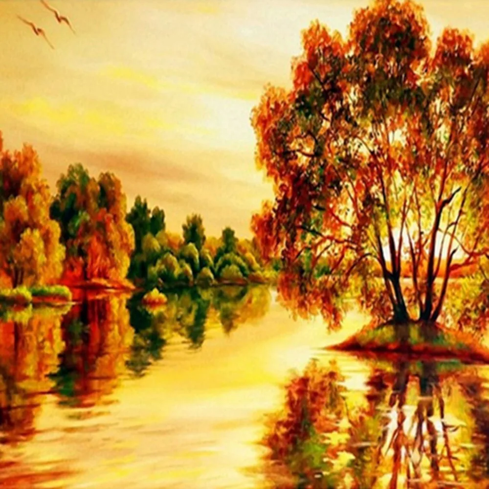 Round Diamond Fashion Painted Snow Landscape Sunset Embroidery DIY Painting Cross Stitch | Дом и сад