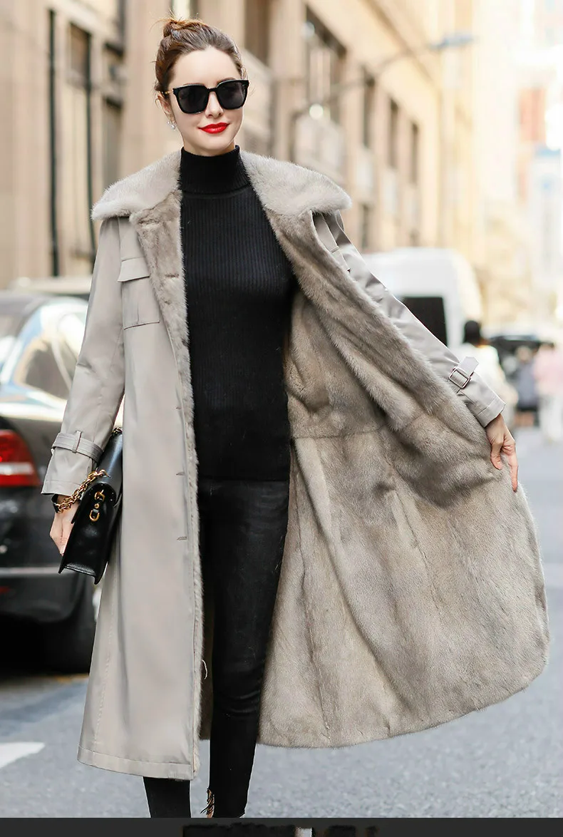 Slim Fashion Whole Mink Fur Coat Women Long Real Shearling Leather Clothes for Ladies