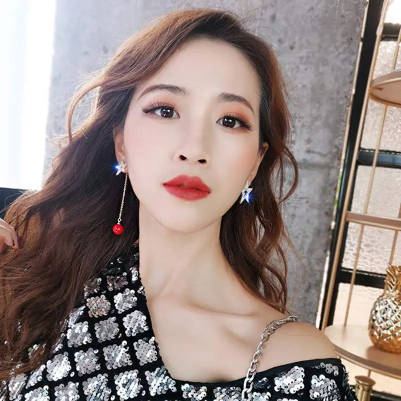 S925 Серебряные асимметричные серьги с пятиконечной звездой женские корейские