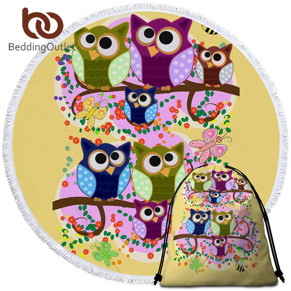 BeddingOutlet мультяшное большое круглое пляжное полотенце в виде совы цветы желтое из