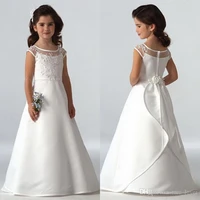 2021 simple flower girls dresses for weddings cap sleeves satin floor length custom made aline first communion dresses for girls