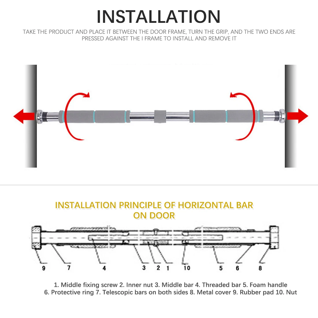 Регулируемые дверные горизонтальные брусья для домашнего тренажерного зала