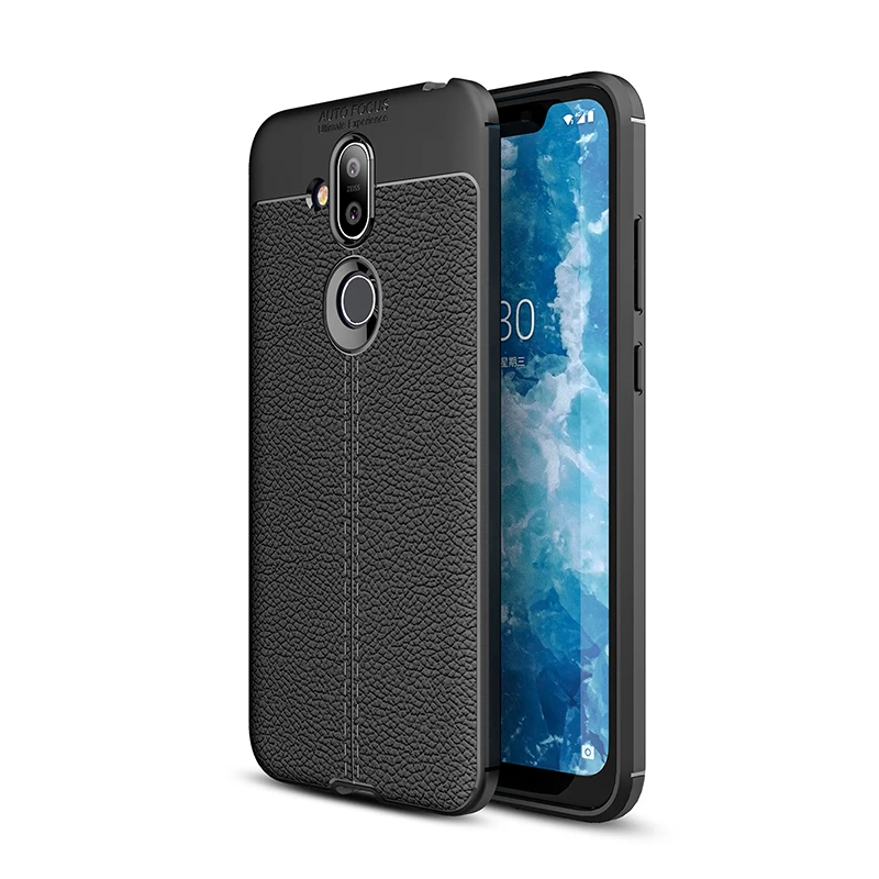 black Роскошный силиконовый чехол-накладка из искусственной кожи для телефона Nokia 5 6 7 8. 1 9 7,1 6,1 plus 8,1x6x7, мягкий резиновый чехол s - Цвет: black