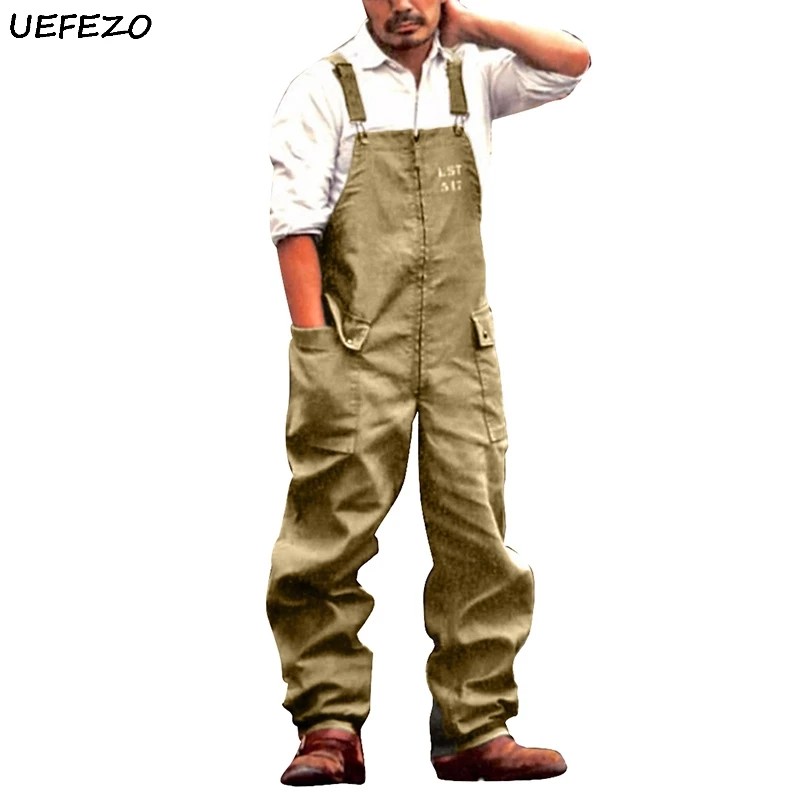 Комбинезон CYSINCOS Мужской Свободного Покроя однотонный ромпер с подтяжками