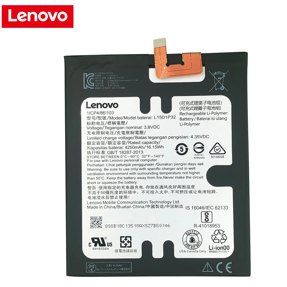 100% Оригинальный аккумулятор Lenovo L15D1P32 4250 мАч для Tab3 Tab 3 8 Plus TB-8703F 8703N 8703X 8703 - купить