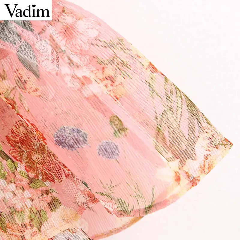 Vadim милый Женский шифоновый гофрированный цветочный блузка с v-образным вырезом и